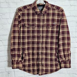 Eddie Bauer Mens Size L Flannel Shirt Jacket Fleece Lined Plaid Button Up Red